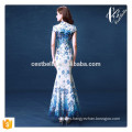 Caliente al por mayor estilo chino Qipao estilo delgado de la moda de las mujeres vestido de noche largo azul de sirena vestido de noche